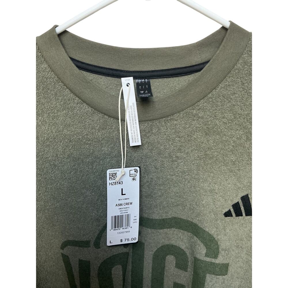 Adidas A586 Crewneck Sweatshirt Large Olive Strata Golf Pullover - Picture 2 of 6